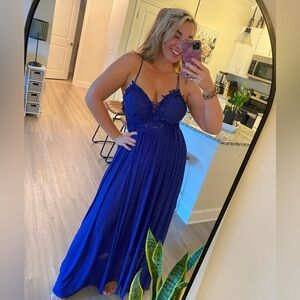 Cobalt Blue Lined Cross-Back Prom Dress.